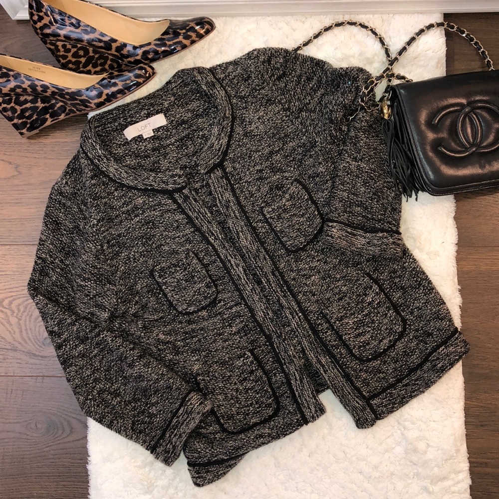 LOFT Knit Tweed-Look Sweater Blazer Jacket M